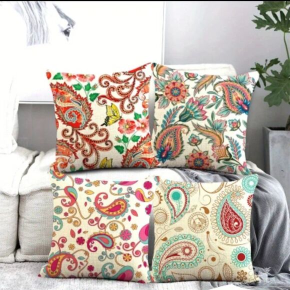 4 pc Boho Paisley design throw pillow cases case sham covers - Picture 2 of 4